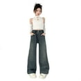 thumbnail image 2 of Tfken Denim Pant For Girls Child Full-Length Elastic Waist Colored Wide-Leg Trendy Breathable jeans Blue Size 10-12 Years, 2 of 6