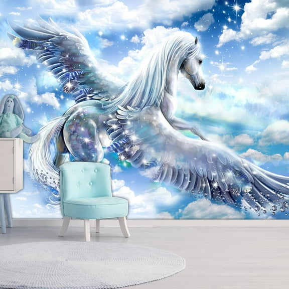 Tiptophomedecor Peel and Stick Fiction Wallpaper Wall Mural - Pegasus Blue - Removable Wall Decals