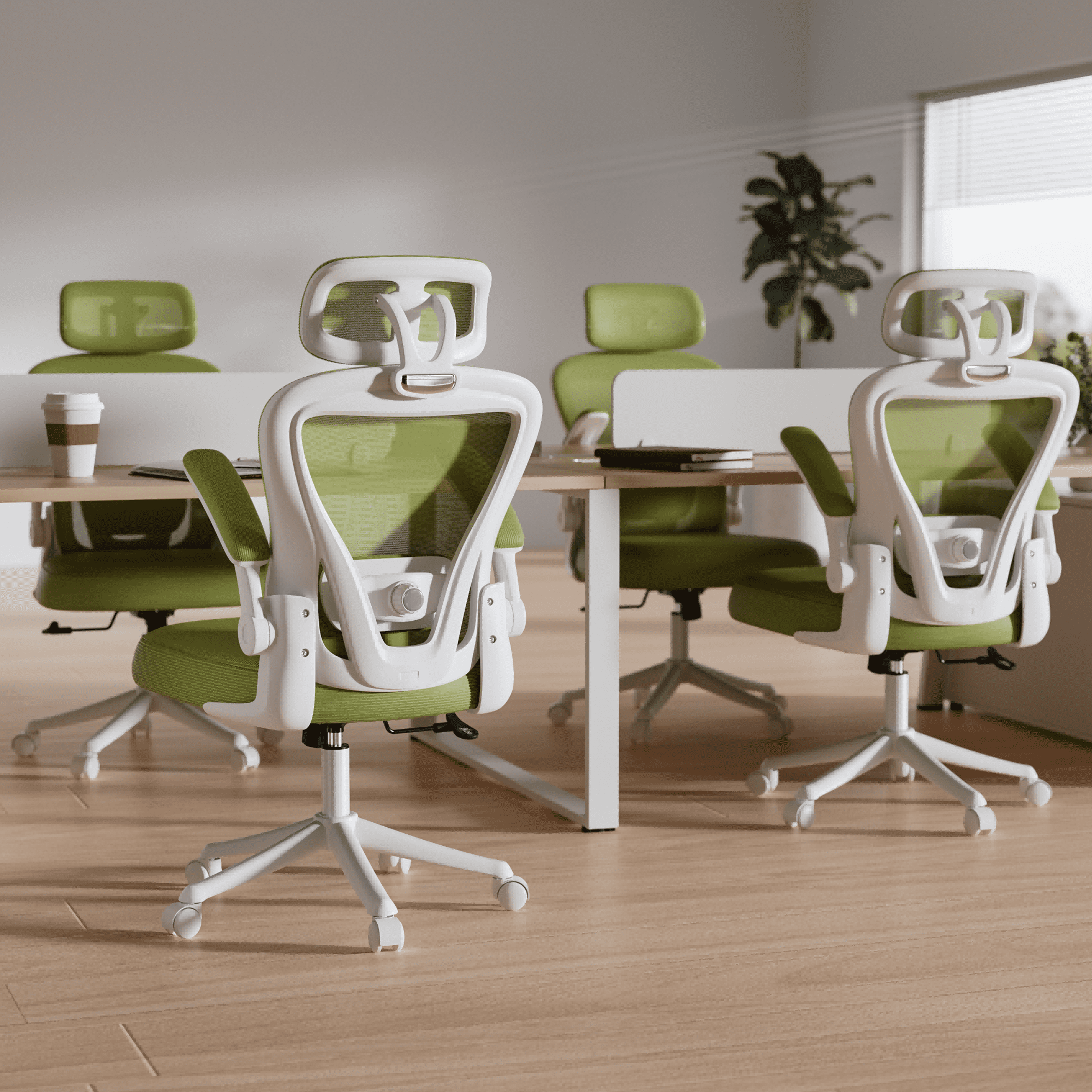 HomeZeer Desk Chairs with Wheels, Mesh Office Chair with Lumbar Support, Ergonomic High Back Office Chair with Adjustable Headrest, Task Chair Flip-up Arms, Executive Office Chair Home Office, Green