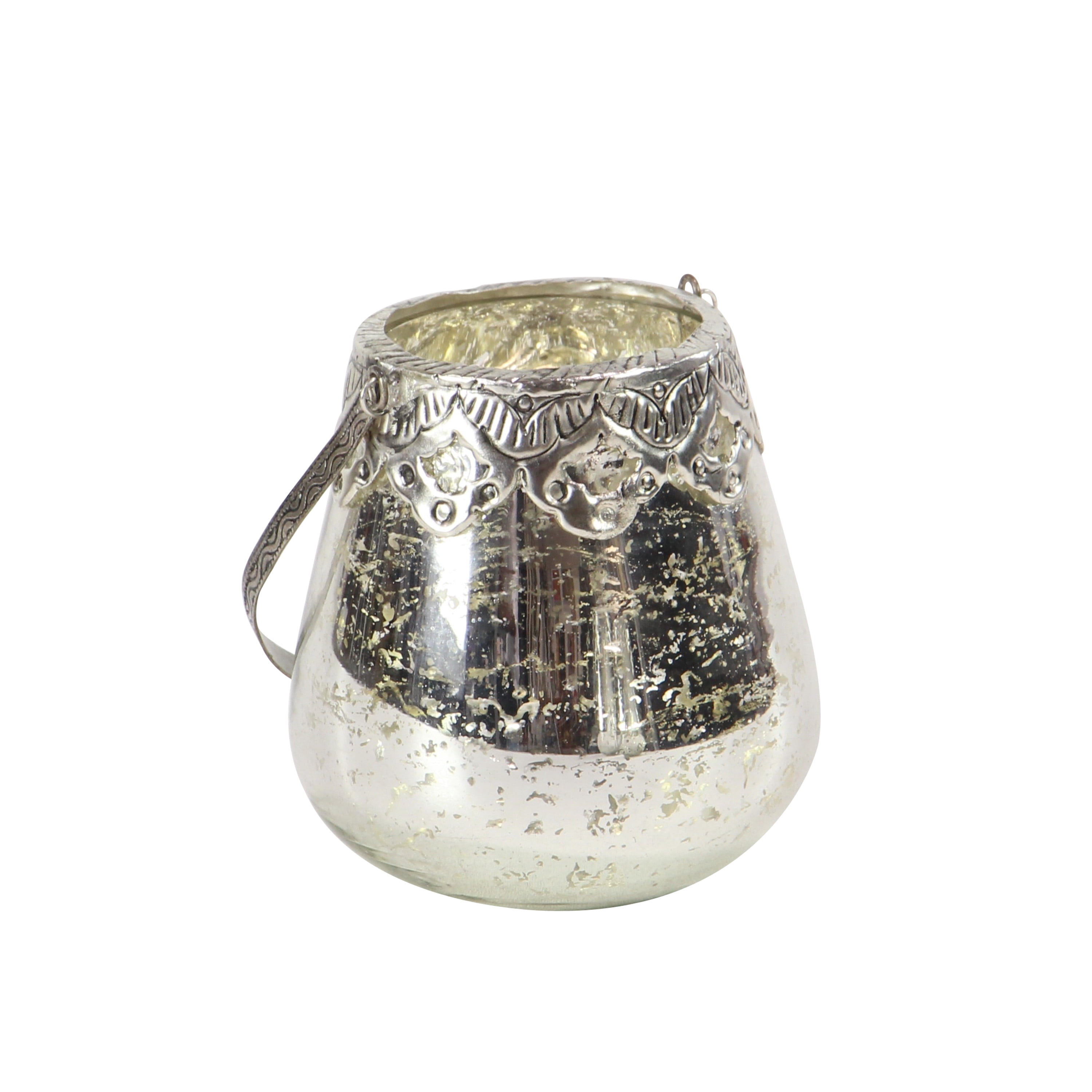 DecMode 3 Holder Silver Glass Decorative Candle Lantern, Set of 3