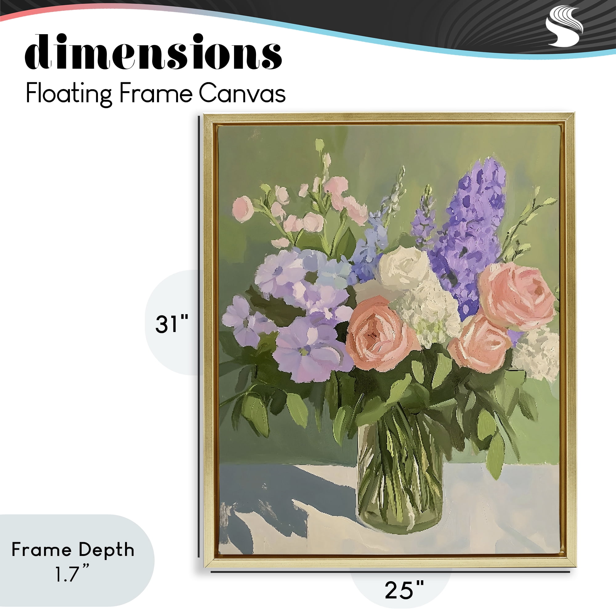 Stupell Industries Mixed Roses & Lilacs Bouquet Gold Framed Floater Canvas Wall Art, design by The Prints Vibe