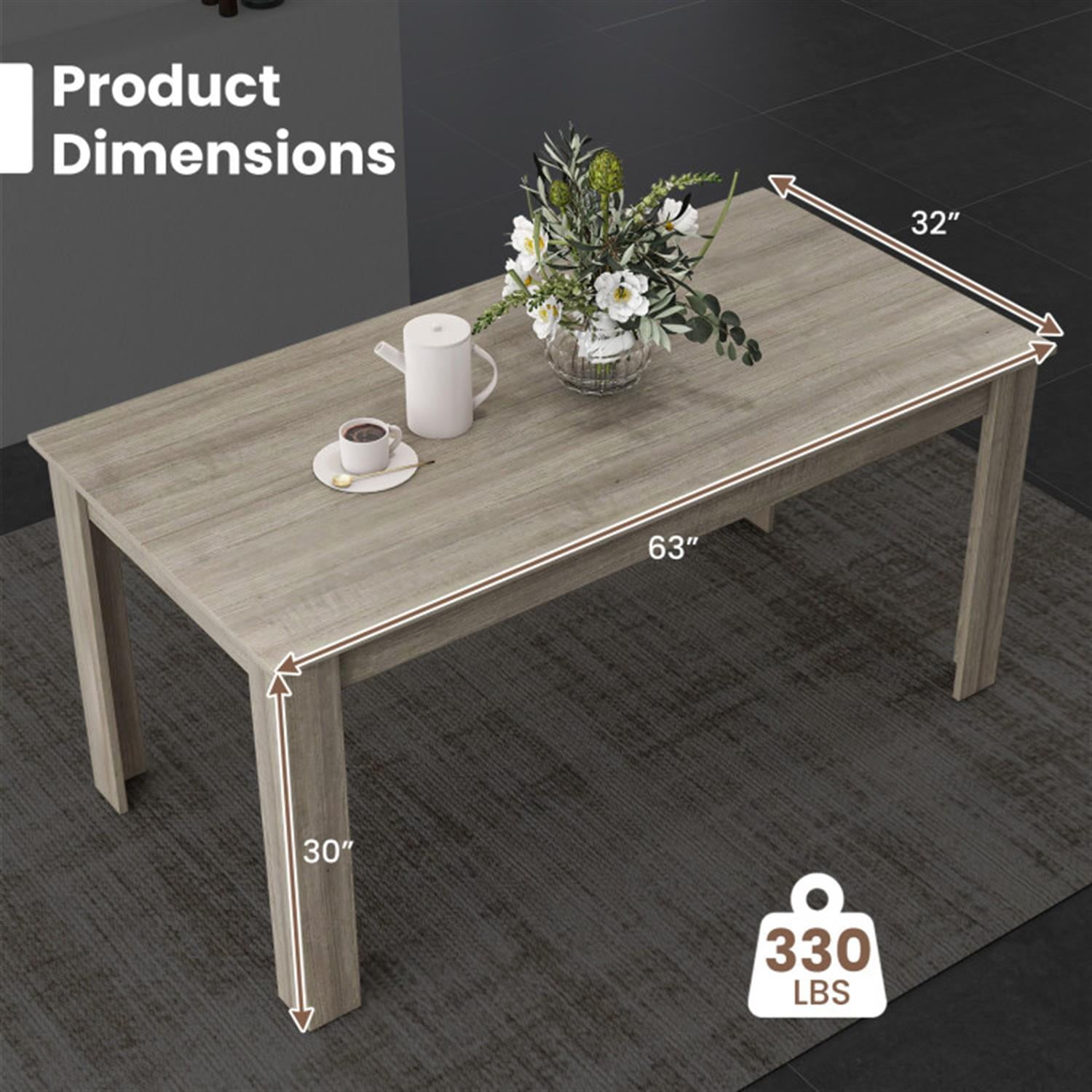 Demi Bonn 63" Modern Dining Kitchen Table for 6 People, Rectangular Dining Table Furniture for Kitchen, Dining Room, Dinette, Breakfast Nook, Light Gray