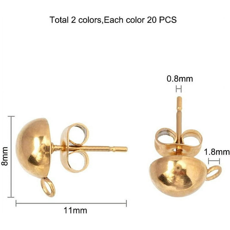 40pcs(20pairs) Stainless Steel Stud Earring Half Round Earrings