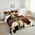 thumbnail image 3 of Cowhide Quilt Brown Highland Cow Print Bedding Set,Western Comforter Set King Exotic Aztec Duvet Insert,Farmhouse Wild Animal Longhorn Skin Room Decor Cowboys Gifts for Men, 3 of 5