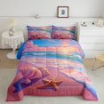 thumbnail image 3 of YST 7Pcs Starfish Shell Comforter Set Summer Ocean Beach Landscape Bedding Sets Romantic Style Bed In A Bag Queen(1 Comforter,2 Pillowcases,1 Flat Sheet,1 Fitted Sheet,2 Throw Pillow Covers), 3 of 5