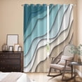 thumbnail image 3 of Teal Blue Ombre Cream Kitchen Curtains 96 Inch Length, Modern Geometric Brown Aesthetic Grommet Top Bedroom Living Room Curtains, Light Filtering Cafe Curtain Drapes 2 Panels Set 104''x96'', 3 of 9