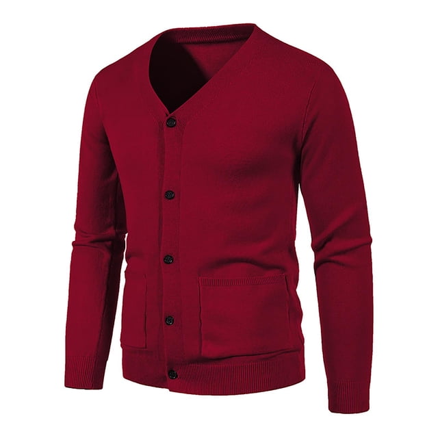 Weiqiqre Sweaters for Men Cardigan Pockets Casual Slim Fit V-Neck Knitted Sweaters Button up Fall Long Sleeve Solid Color Sweater Coat