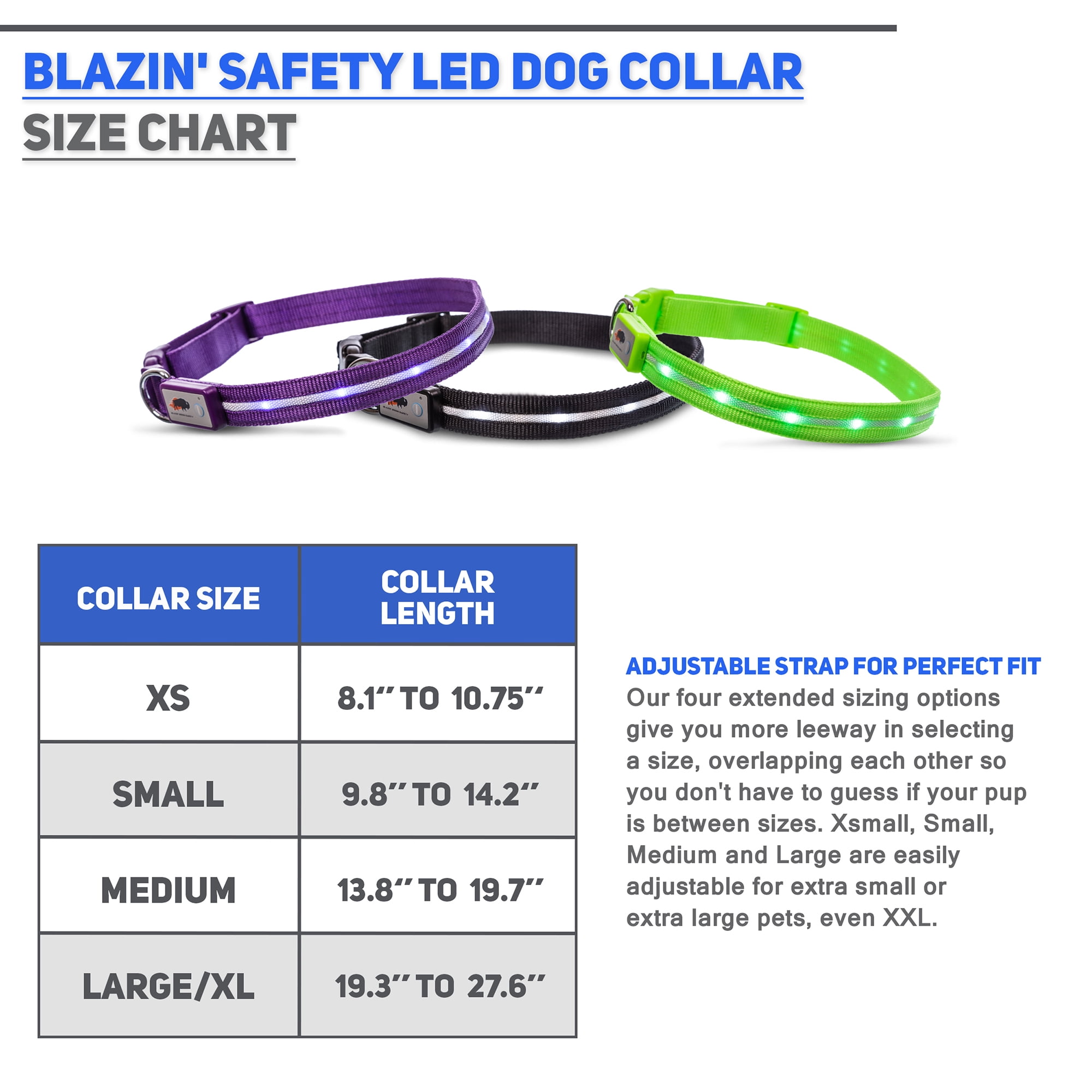 USB Rechargeable with Water Resistant Flashing Light Blazin Safety LED Dog Collar 