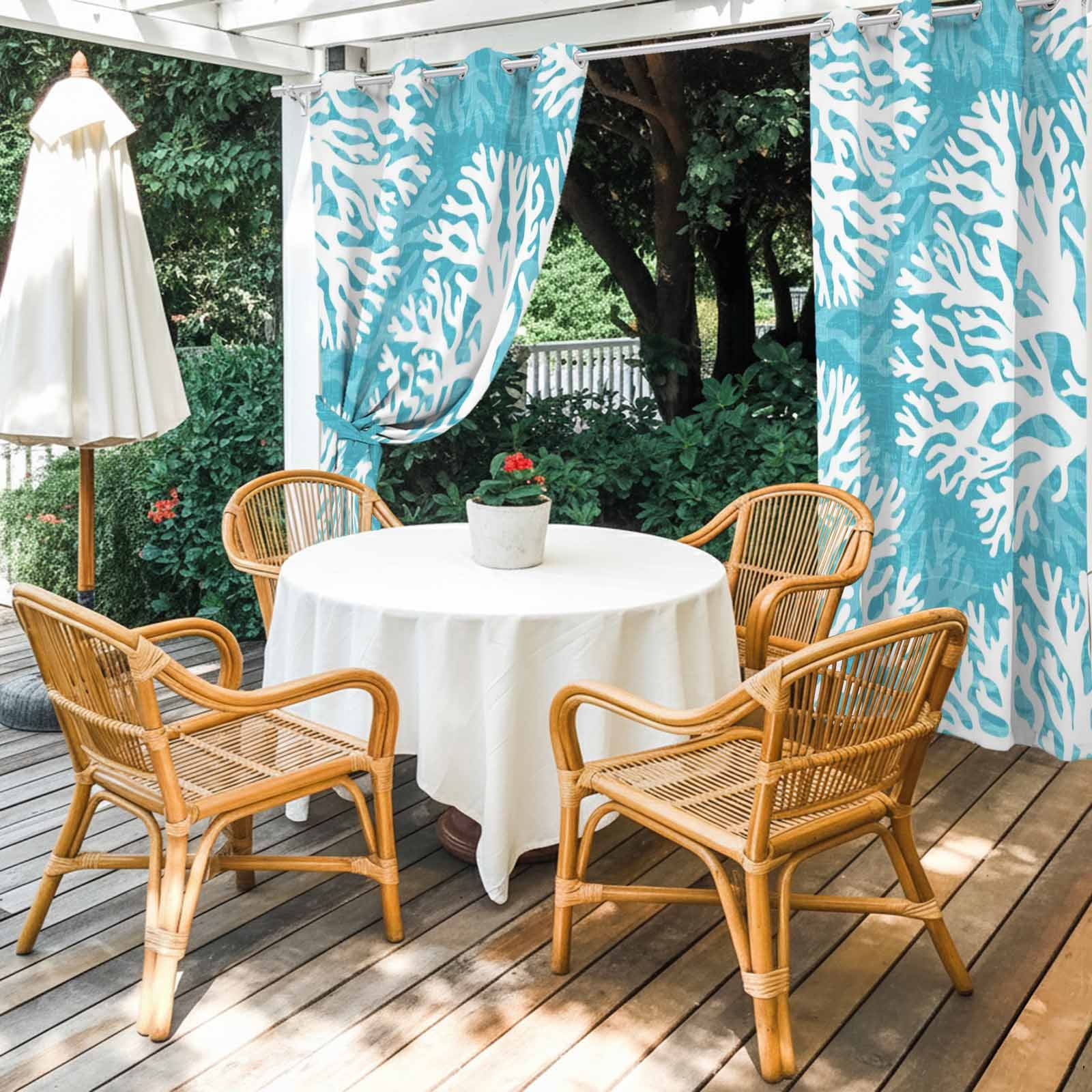 Aqua Blue Coral Outdoor Curtains for Patio, Coastal Ocean Beach Summer Nautical Modern Sunshade Privacy Drapes Grommet Waterproof Outside Curtains for Porch/Cabana/Balcony 54"x 108", 1 Panel