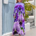 thumbnail image 4 of TOUCH OF SPRING PINK- PURPLE PANSY FLOWERS Women's Long Dress Long Sleeves Dress Vintage Dresses Party Maxi Dress High Waist Dress, 4 of 4