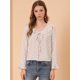 thumbnail image 2 of Allegra K Blusa de gasa con cuello en V y volantes florales con manga acampanada 3/4 para mujer Albaricoque XS, 2 of 6