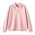 thumbnail image 4 of Tbopshirt Sweatshirts for Women Solid Color Shirt Lapel Patchwork Hoodie Sweatshirt V-Neck Long Sleeve Loose Casual Pullover with Collar Flap Flap Sports Top Hoodie,S-3XL, 4 of 8