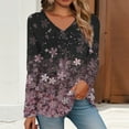 thumbnail image 3 of Blue Women's Long Sleeve T-shirt, Women'S Fashionable V Neck Long Sleeved Fine Glitter Gradient Printed V Neck Top T Shirt,Women's Long sleeve T-shirt S, 3 of 5