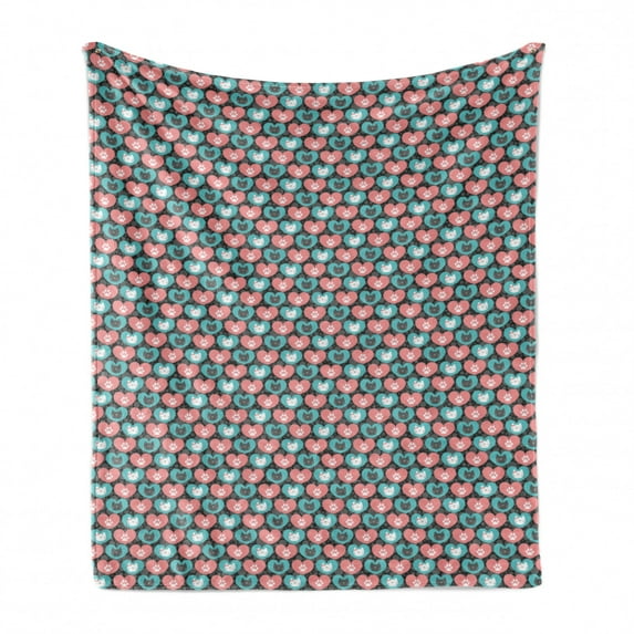 Cat Soft Flannel Fleece Throw Blanket, Cat Portrait and Paws in Heart Pets Love Animal Baby, Cozy Plush for Indoor and Outdoor Use, 70" x 90", Sea Green Pale Pink, by Ambesonne