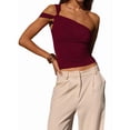 thumbnail image 2 of Women's One Shoulder Asymmetric Strapless Tube Fitted Y2k Tank Going Out Outfit Top Deep Red L, 2 of 8