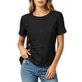 thumbnail image 4 of Josdec Women's Cotton Linen Blend Round Neck Short Sleeve Side Button Detail Casual Summer Beach Vacation Top S-XXXL, 4 of 7