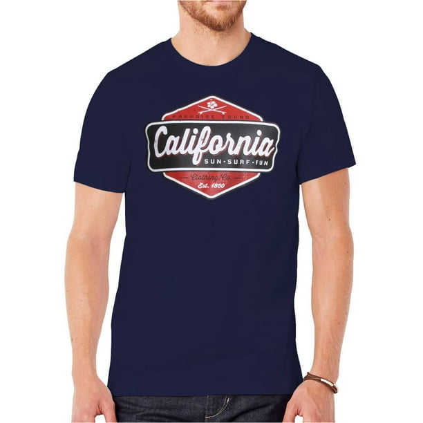 Men S California Sun Surf Fun Short Sleeve T Shirt Navy Small Walmart Com