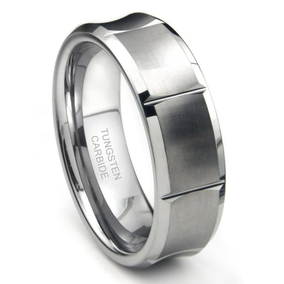 Andrea Jewelers Tungsten Carbide Concave Wedding Band Ring With Horizontal Grooves Sz 8.5