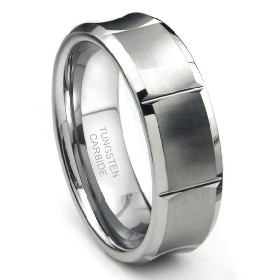 Andrea Jewelers Tungsten Carbide Concave Wedding Band Ring With Horizontal Grooves Sz 10.0