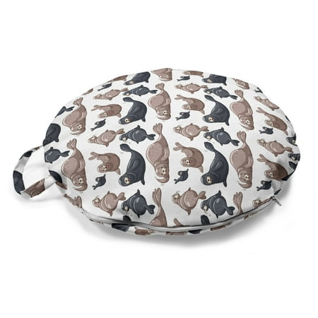 

Sea Animals Round Floor Cushion with Handle Seals Illustration Sea Lion Exotic Tropical Comic Graphic Wild Ocean Decorative Pillow for Living Room & Dorms 18 Round Cadet Blue Mauve by Ambesonne