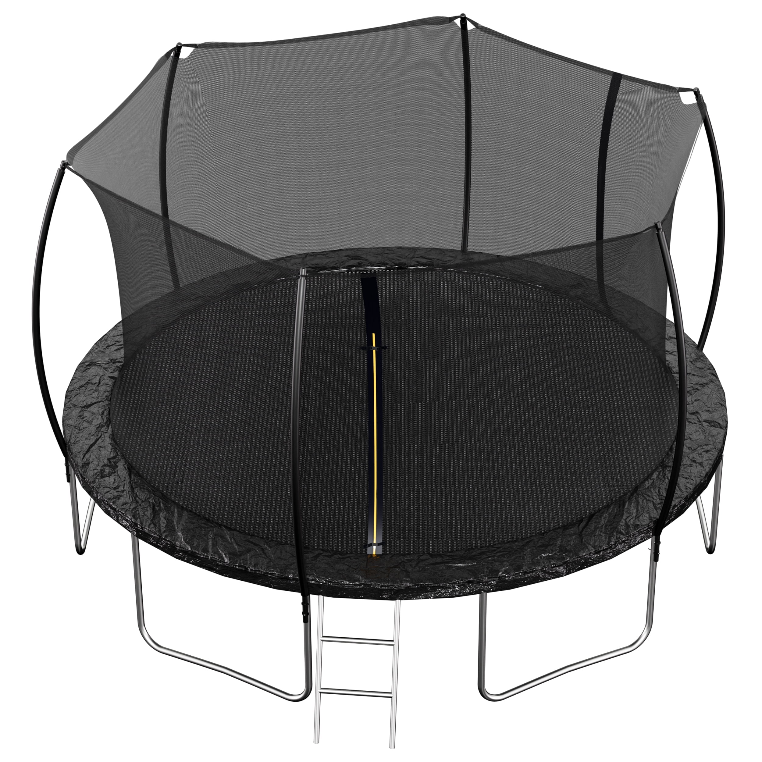 Witaxima 14FT Trampoline with Enclosure Net, Double-Sided Color Pad (Black/Blue), 72 Galvanized Springs, Curved Fence Pole & Ladder for Kids and Adults, Arc-Shaped Design