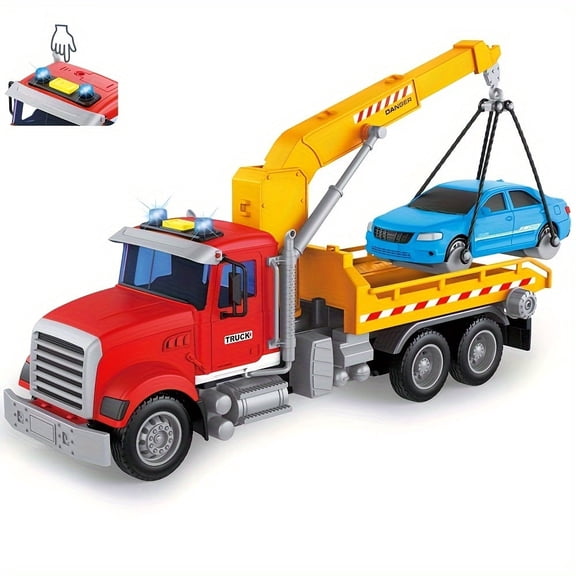 Chaks Choice Friction powered trailer toys, crane car transport toys, lights and sound - durable ABS construction, battery powered, suitable for ages 3 +