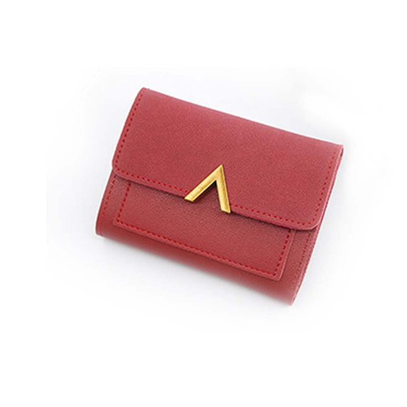 Lady Money Clip PU Leather Multiple Card Slots Credit Card Bag Money Bags Card Holder Women Purse Short Wallet RED