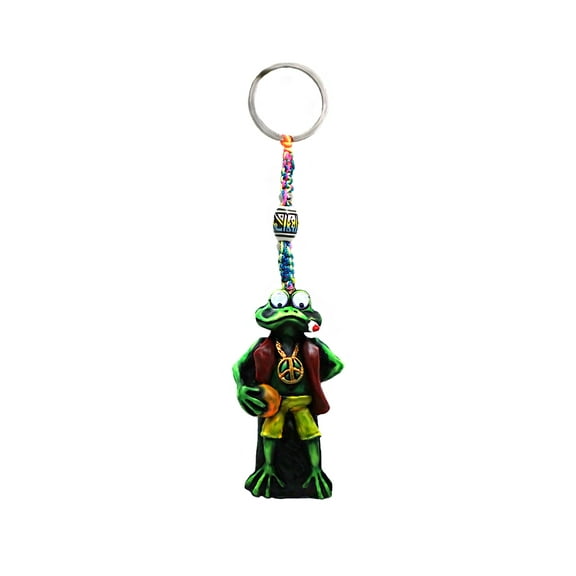 Smoking Rasta Frog Reggae Animal 3D Figurine Keychain Multicolored Macramé Metal Ring - Handmade Gifts Boho Car Keys Bag Accessories
