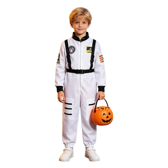 YunPes Kids Astronaut Outfits Zipper-Front Stand Collar Space Jumpsuit Spaceman Dress-Up Role Clothes for Halloween School Events