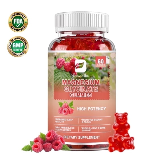 Magnesium Glycinate Gummies 400mg - Magnesium Glycinate Supplements for Relaxation, Stress, and Sleep - Raspberry Flavor