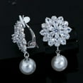thumbnail image 7 of K-KED Cz Crystal Pearl Flower Non Pierced Clip On Drop Earrings for Women-default, 7 of 7