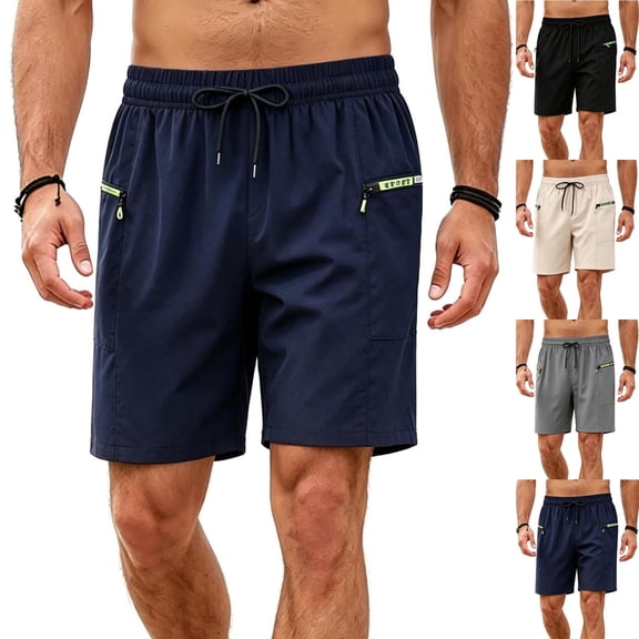 Men's Athletic Shorts 8" Inseam Quick Dry Zipper Pockets Short Pants Casual Above Knee Length Summer Workout Activewear Beach Loungewear