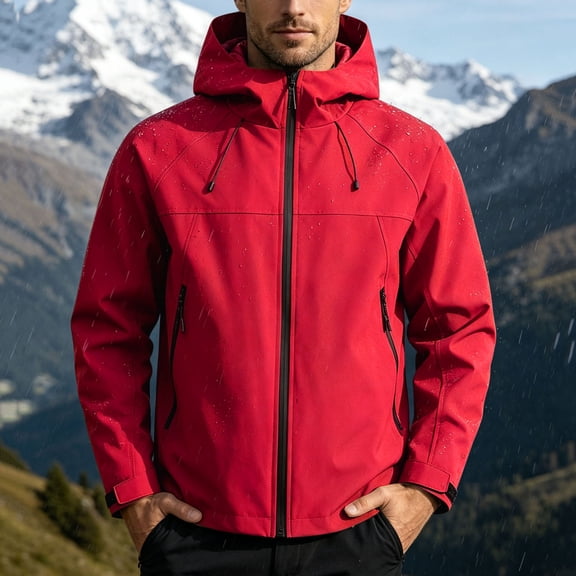 LEKWK Rain Jacket Men Big and Tall Water Resistant Lightweight Windbreaker Hooded Coat Full Zip Hiking Running Golf Outdoor Activewear