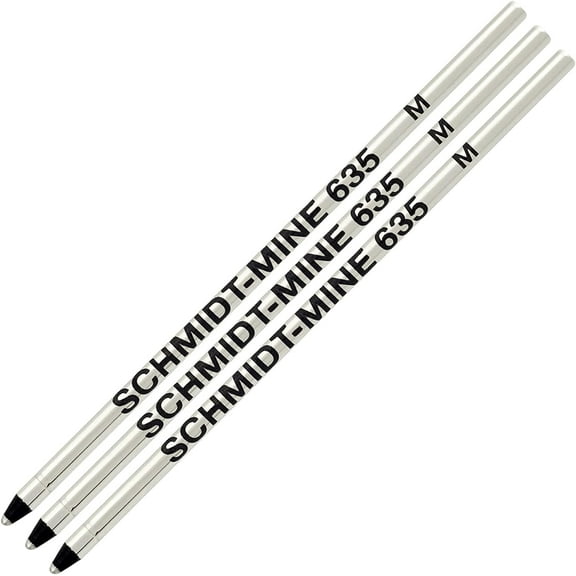 Schmidt 635 D1 Mine Ballpoint Refill - Black Ink (Medium Tip 0.7mm) - Pack of 3