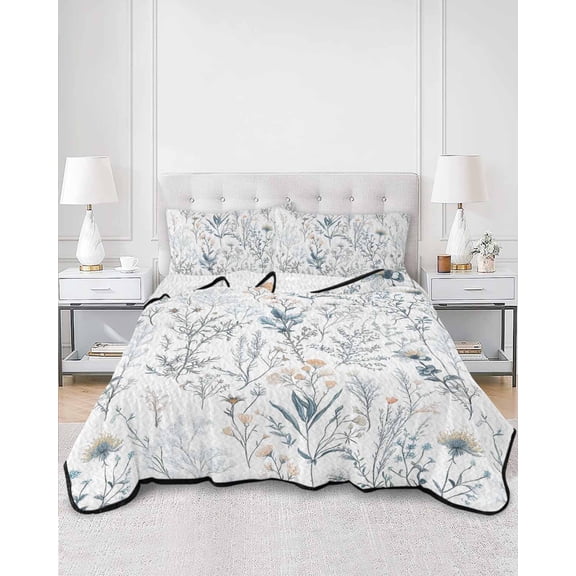Quilts Full Size, Spring Floral Soft Comforter Bedding Set for Bed, Vintage Botanical Watercolor Lightweight Quilted Bedspread with Pillow Cover(2 Pieces) for All Season, 78x90 Inch