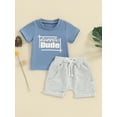 thumbnail image 2 of FEORJGP Toddler Baby Boy Summer Outfits 0-3Y Infant Short Sleeve T-shirt Crew Neck Shirt Letter Print Tops + Drawstring Shorts Set Newborn Loose Casual Comfy 2Pcs Clothes, 2 of 9