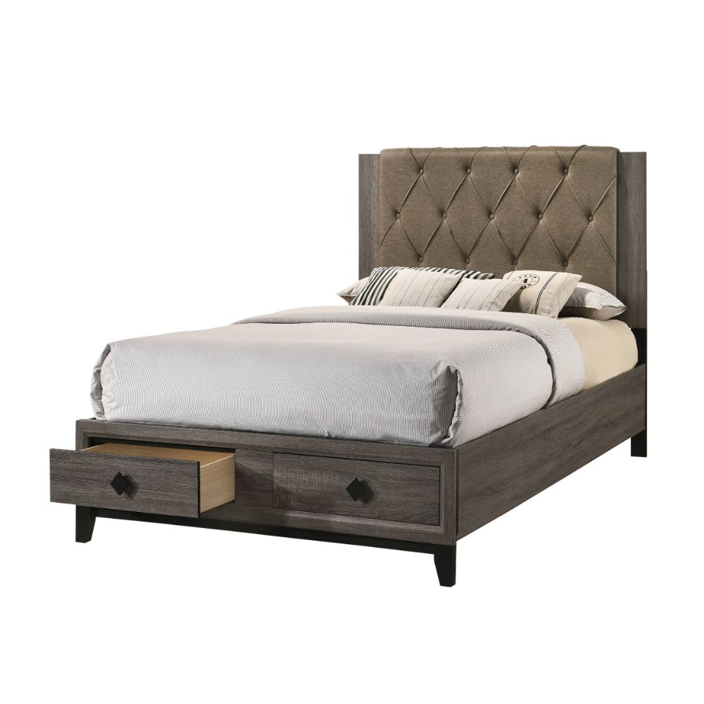 Queen Bed w/Storage, Fabric & Rustic Gray Oak - image 3 of 5