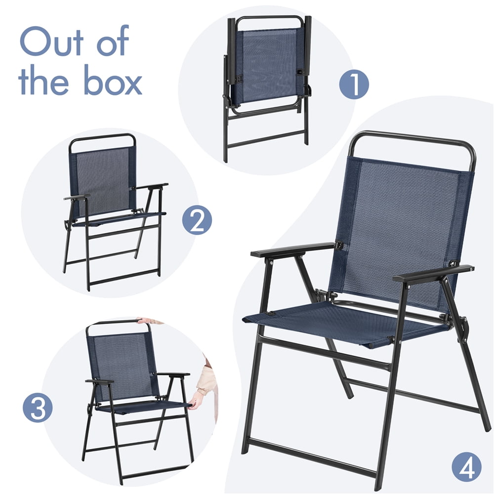 Topeakmart Folding Patio Dining Chairs with Armrests for Garden, Yard, Lawn, Set of 2, Navy Blue