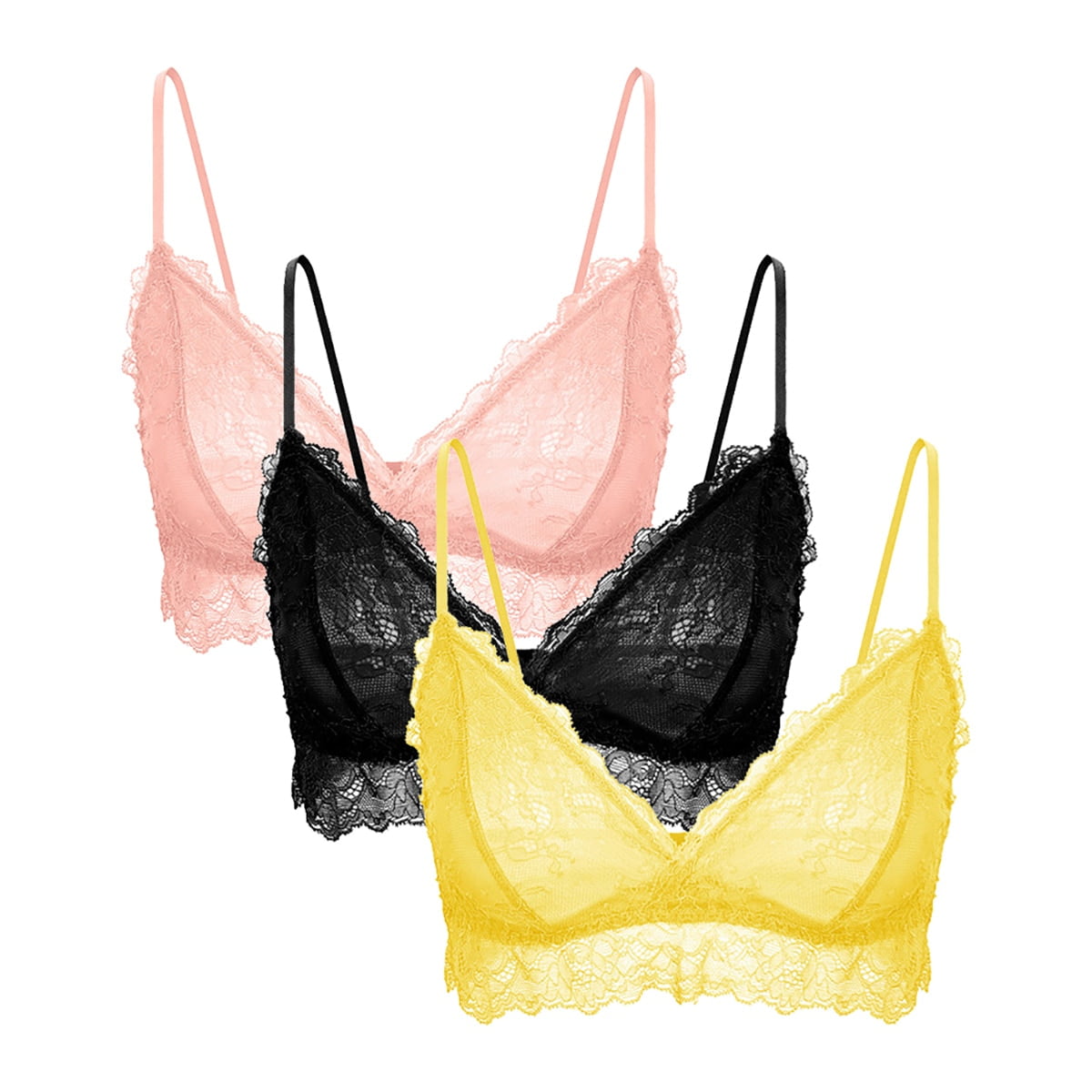 Varsbaby Women’s Lace Wireless Bra Thin Straps Bralette 3 Pack