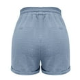 thumbnail image 5 of VISALY Linen Shorts Women, Towel Pants, Women's Casual Solid Color Elastic Waist Cotton and Linen Sports Shorts Women's Fashion Casual, Cotton Shorts for Women, 1 Pack Shorts for Women, Sky Blue, L, 5 of 5