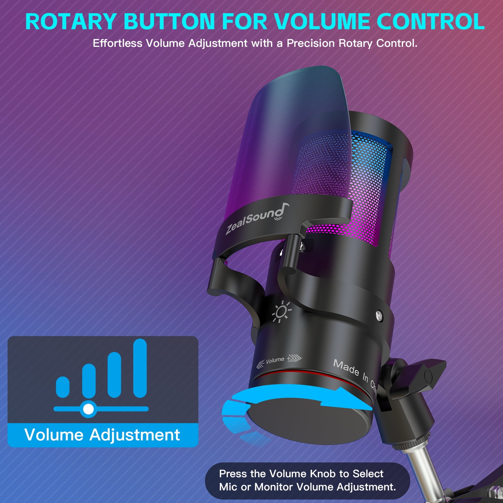 ZealSound Gaming USB Microphone,Noise Cancellation Condenser Mic with Touch Mute,Gain,Monitoring,Boom Arm for Streaming,Podcast,Twitch,YouTube,Discord,iPhone,iPad,PC,Computer,PS4,PS5,Mac,Gamerwave