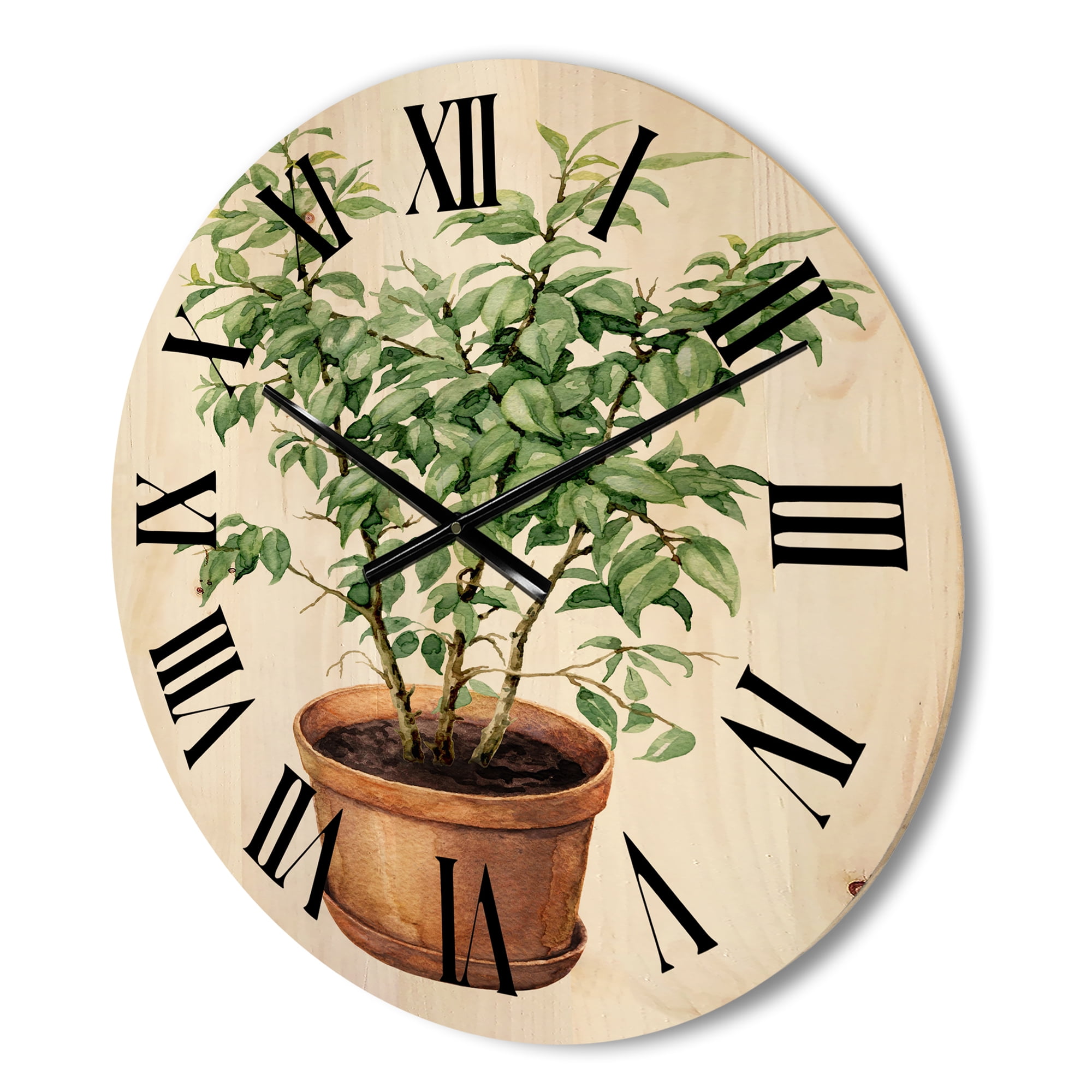 Designart 'Ficus Benjamina Plant In Clay Flowerpot' Traditional Wood Wall Clock
