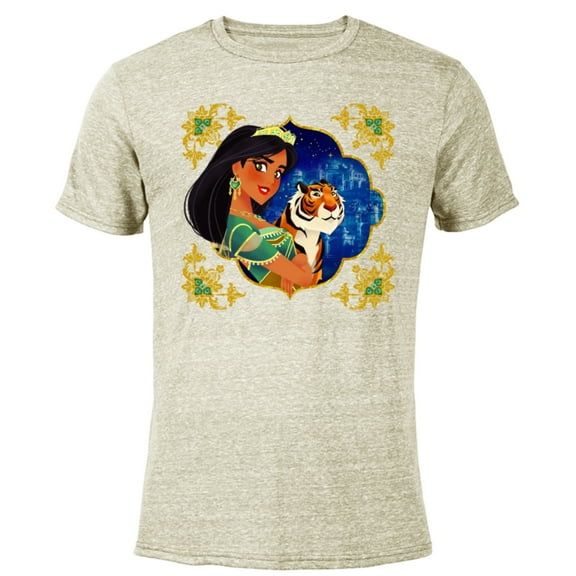 Disney Princess Jasmine and Rajah Stylized - Short Sleeve Blended T-Shirt for Adults - Customized-Yellow