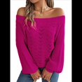 thumbnail image 2 of Tops de Crochet para Mujer, Suéteres con Hombros Descubiertos, Ropa de Playa de Punto Calado de Larga de Verano Rosa Roja M, 2 of 10