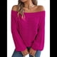 thumbnail image 2 of Tops de Crochet para Mujer, Suéteres con Hombros Descubiertos, Ropa de Playa de Punto Calado de Larga de Verano Rosa Roja M, 2 of 10