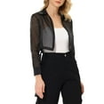 thumbnail image 4 of INSPIRE CHIC Women's Button-Front Point Collar Mesh Sheer Long Sleeve Shirt Tops S Black, 4 of 6