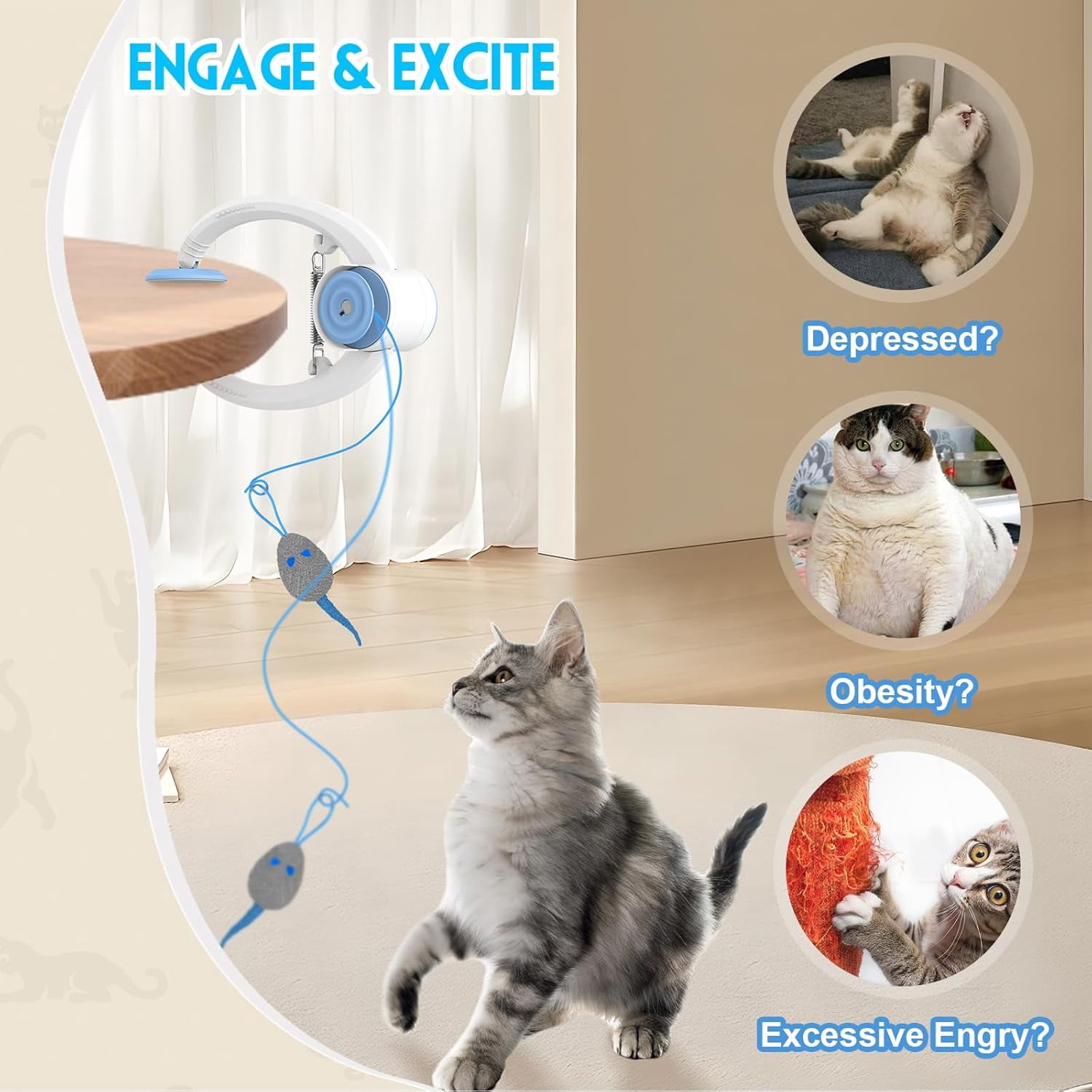 Cat Toys Interactive for Indoor Cats,Enrichment Stimulation Toys, Electric Hanging Door Clip Kitty Toy,Automatic Retractable Play Chase Exercise Feather Toys for Bored Indoor Adult & Kitten Cats.
