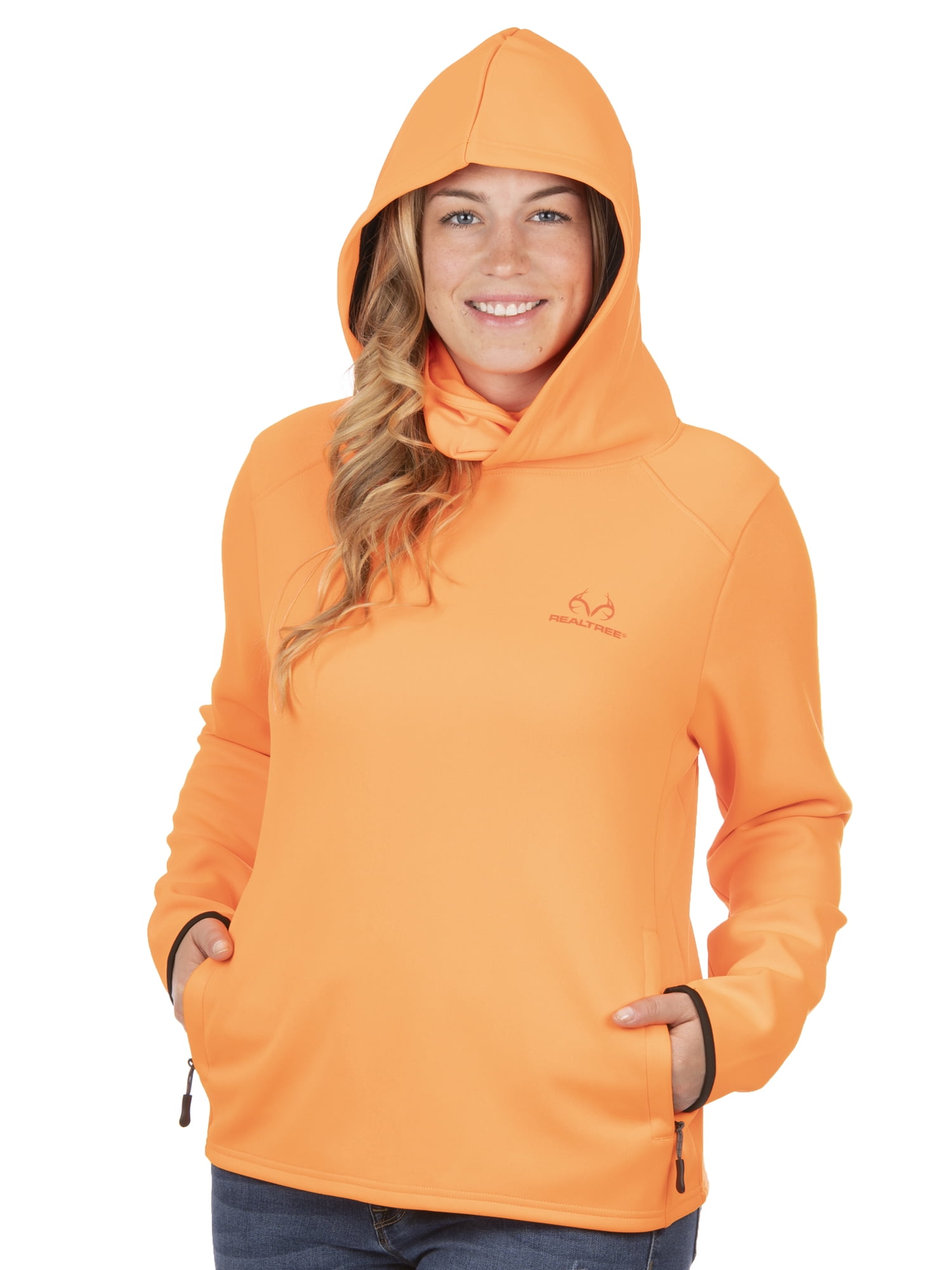 Realtree Blaze Orange Women Performance Pullover Hoodie with Neck Gaiter XXL