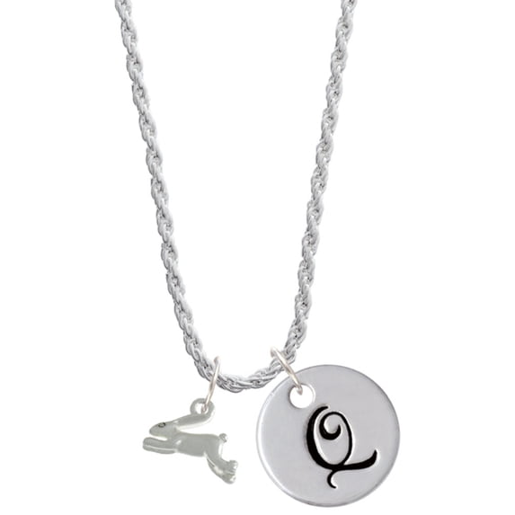 Delight Jewelry Leaping Rabbit Silvertone Script Initial Disc - Q - Charm Necklace, 20"+3"