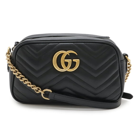 Pre-Owned GUCCI GG Marmont Shoulder Bag, Pochette, Chain Quilted Leather, Black, 447632